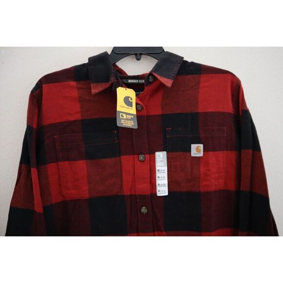 Carhartt Women Sz XL Red Plaid Rugged Flex Loose Fit Midweight Flannel L/S Shirt - Picture 3 of 9